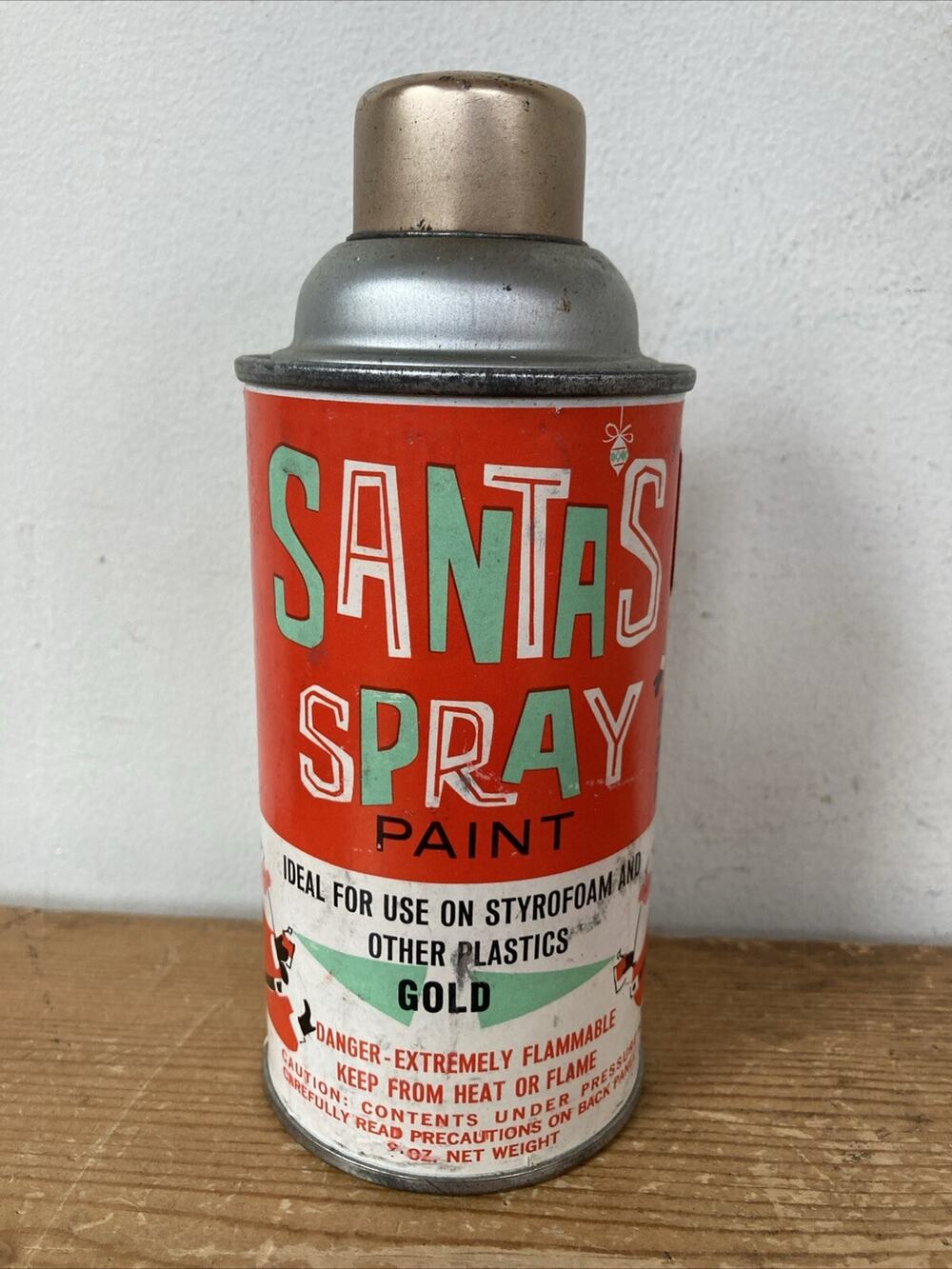 Vtg 50s Mid Century Christmas Santas Spray Paint Can Gold Plasti-kote Medina OH